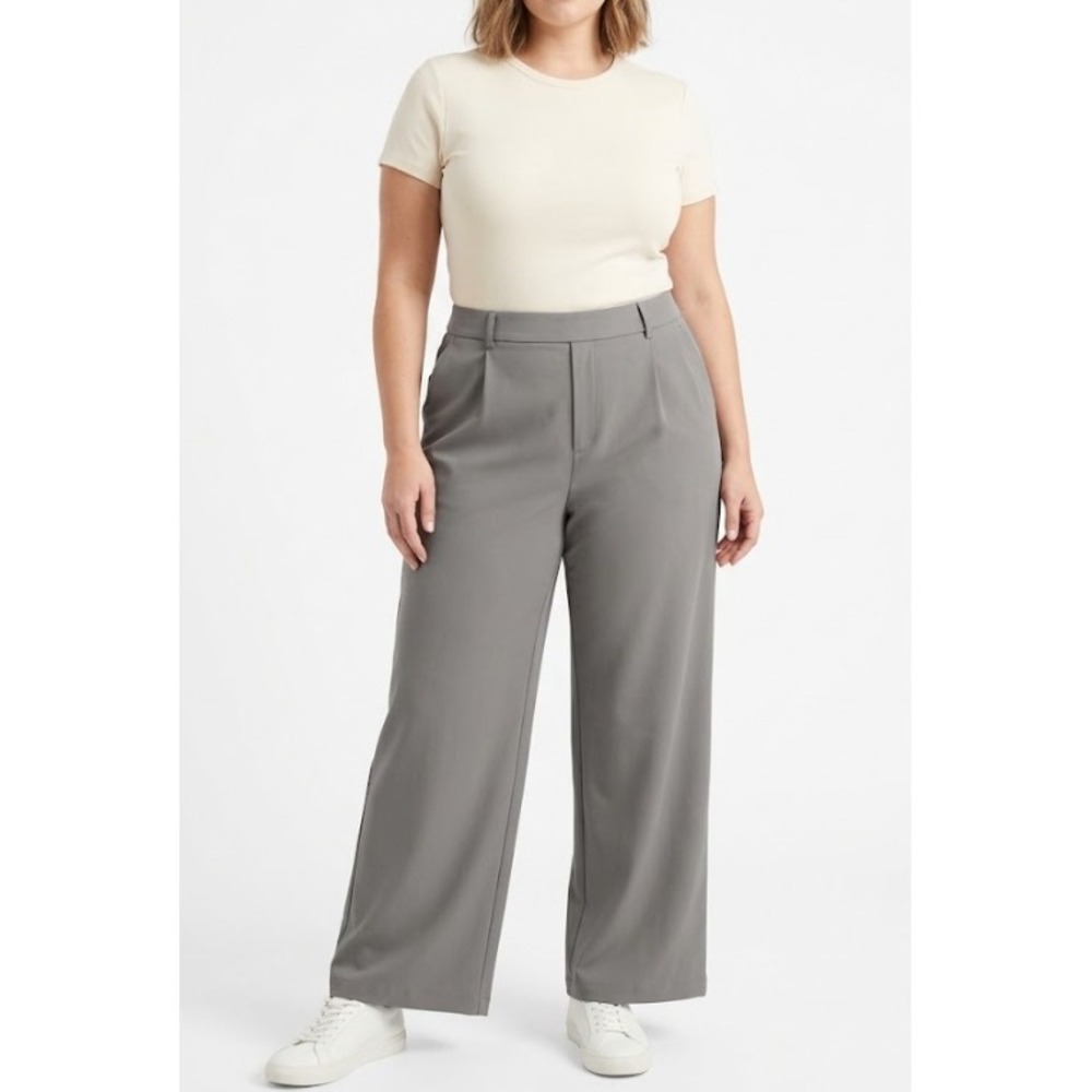 Halara Wide Leg Ankle Pants XL Gray Pleated High Waisted Soft Stretch Preppy